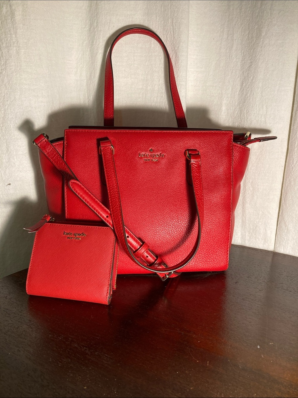 Kate Spade New York hot chili red pebbled leather satchel  and wallet set
